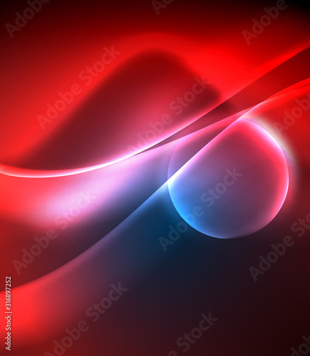 Shiny color bright neon abstract wave template. Abstract bright light. Neon light glowing effect. Space background. Abstract shape