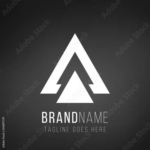 Letter A or delta geometric triangle logo design. Business identity tech element. Stock Vector illustration isolated on black background.
