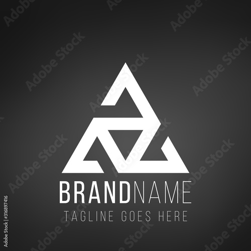 Letter A or delta pyramid geometric triangle with three elements logo design. Trinity symbol concept. Business identity tech element. Stock Vector illustration isolated on black background.