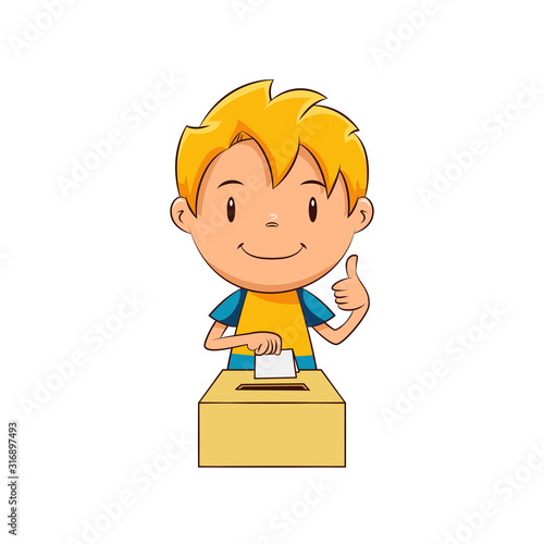 Kid voting, happy cute child thumbs up