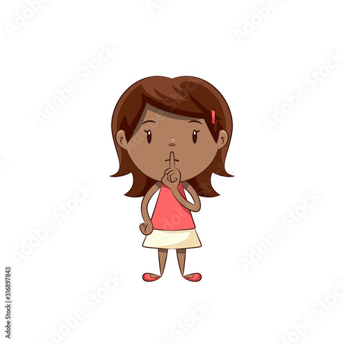 Little girl silence gesture, cute child