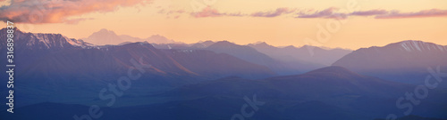 Panoramic view  mountains at sunset  Altai