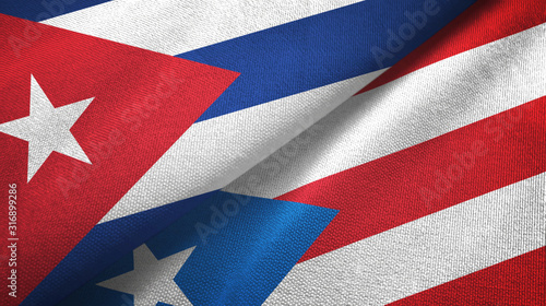 Photography Cuba and Puerto Rico two flags textile cloth, fabric texture