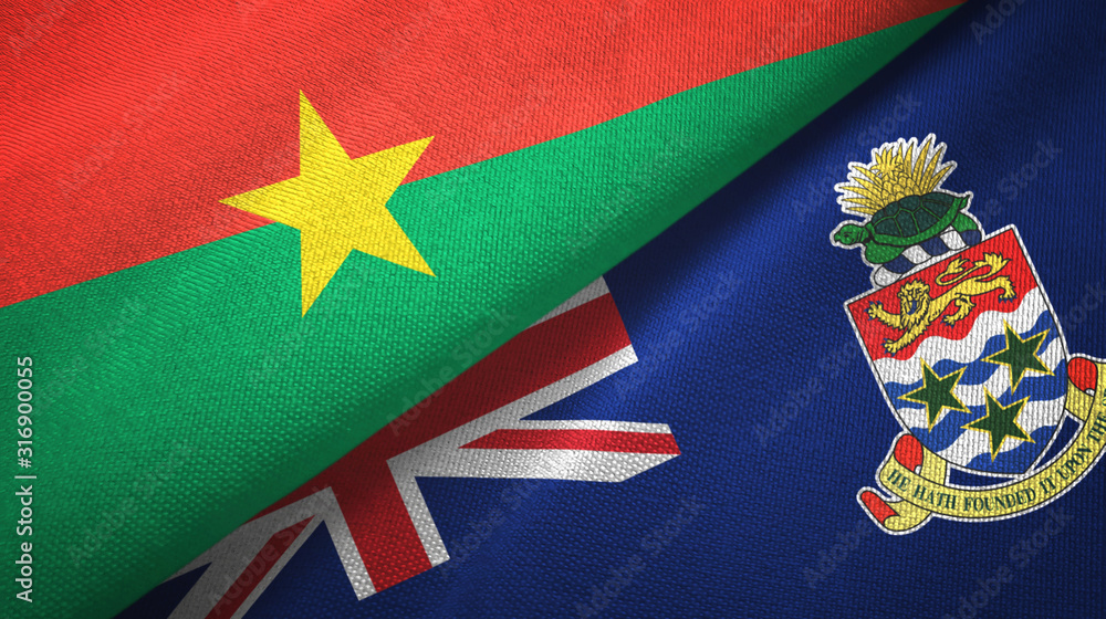 Burkina Faso and Cayman Islands two flags textile cloth, fabric texture Burkina Faso and Cayman Islands two flags textile cloth, fabric texture