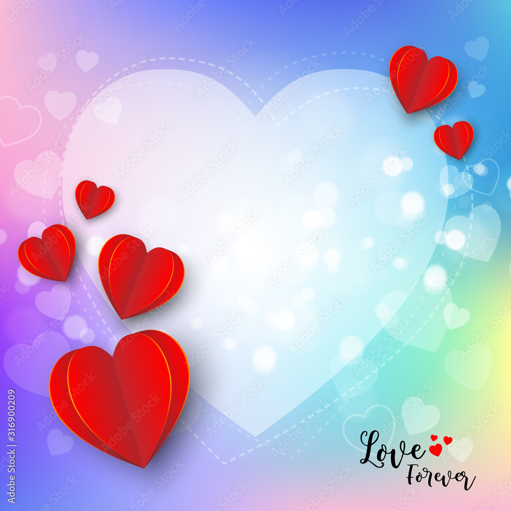 Card and red heart paper craft with gradient color