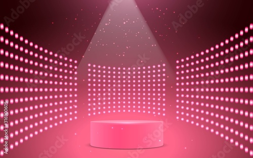pink podium with spotlight on the stage