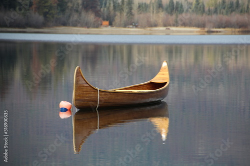 Canoe On Pyramid Lake, Jasper National Park, Alberta