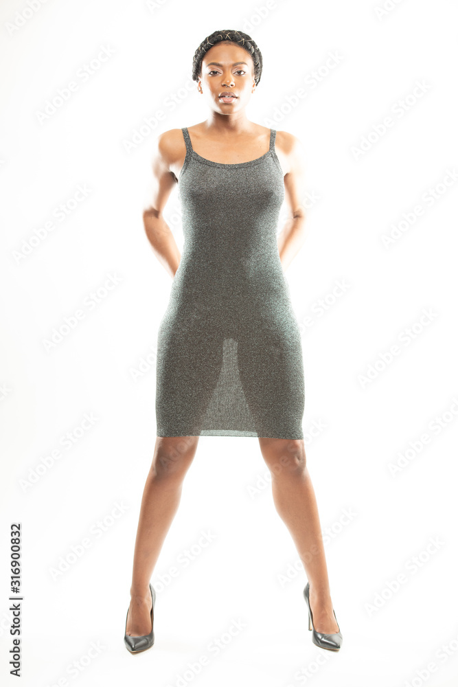 Young African-American Woman in sheer dress Stock Photo