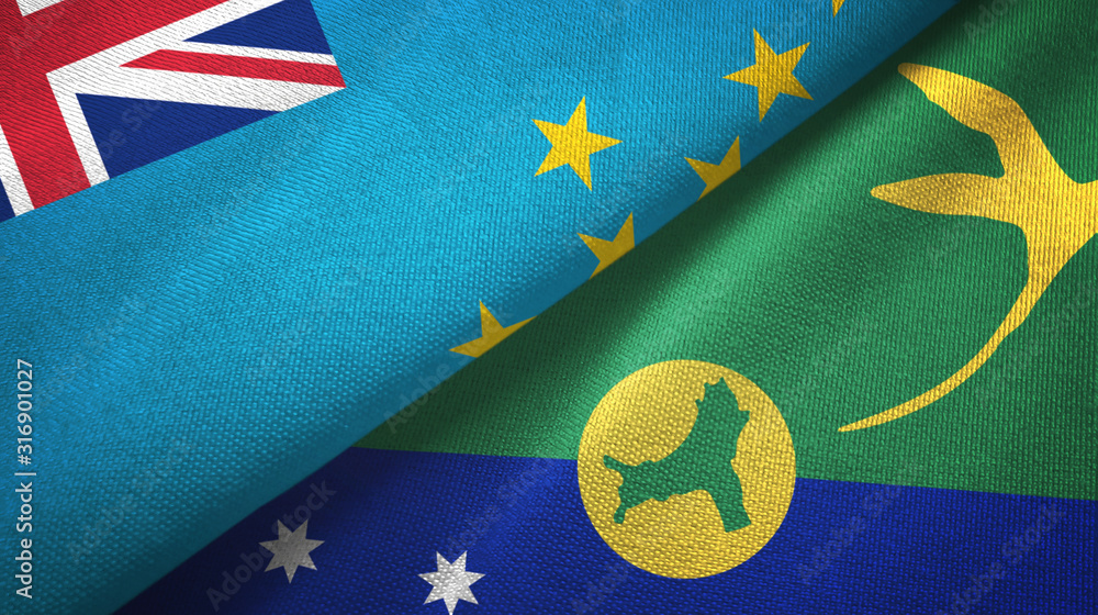 Tuvalu and Christmas Island two flags textile cloth, fabric texture Tuvalu and Christmas Island two flags textile cloth, fabric texture