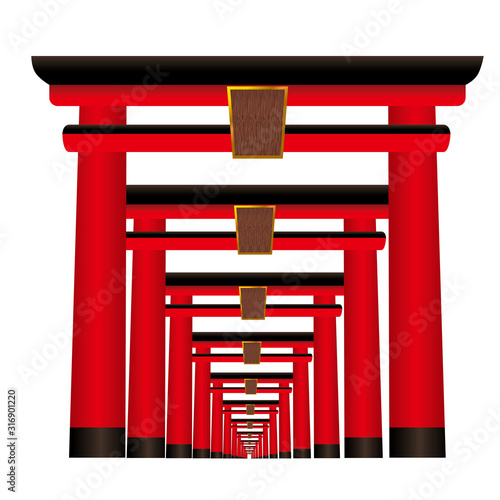 連続した赤い鳥居のトンネル｜神社のイラスト｜｜ベクターデータ