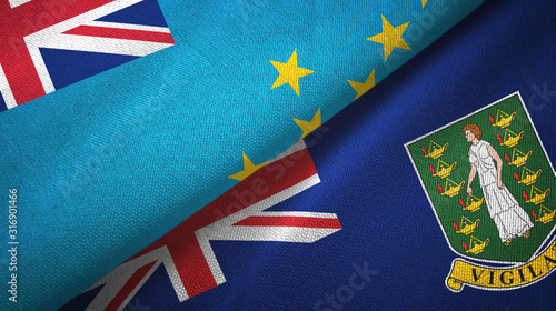 Tuvalu and Virgin Islands British two flags textile cloth, fabric texture photo