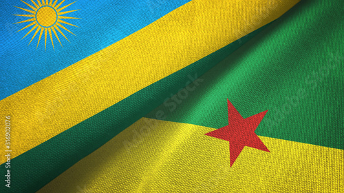 Rwanda and French Guiana two flags textile cloth, fabric texture photo