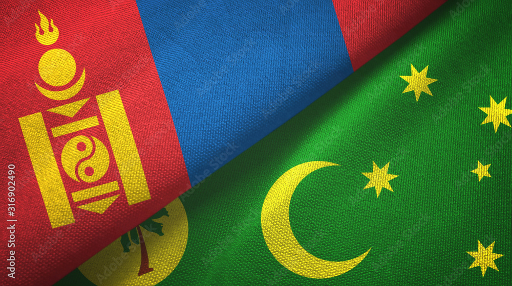 Mongolia and Cocos Keeling Islands two flags textile cloth, fabric texture Mongolia and Cocos Keeling Islands two flags textile cloth, fabric texture