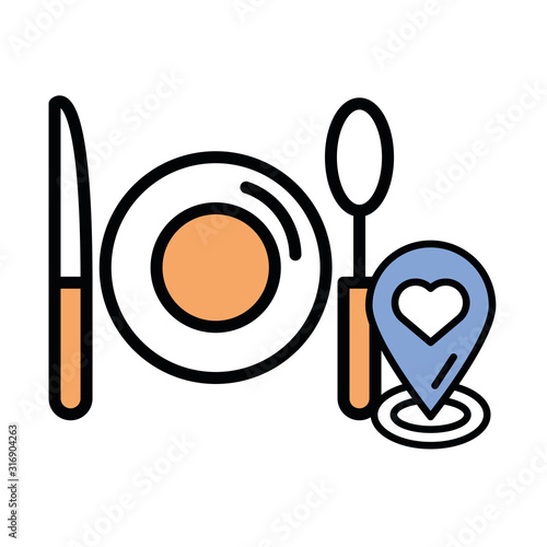 happy valentines day dish and cutleries with hearts