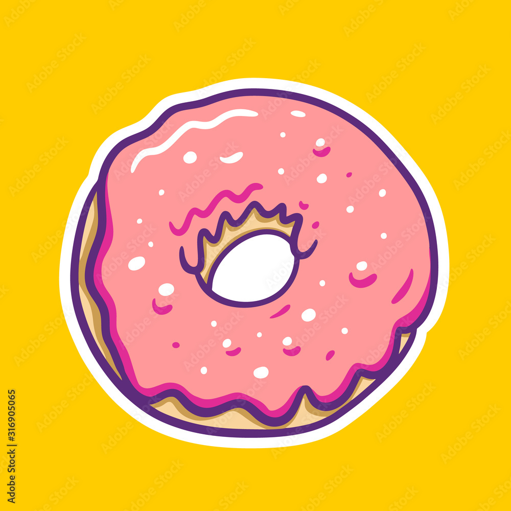 Pink Donut. Hand draw vector illustration. Isolated on yellow background. Pink Donut. Hand draw vector illustration. Isolated on yellow background.