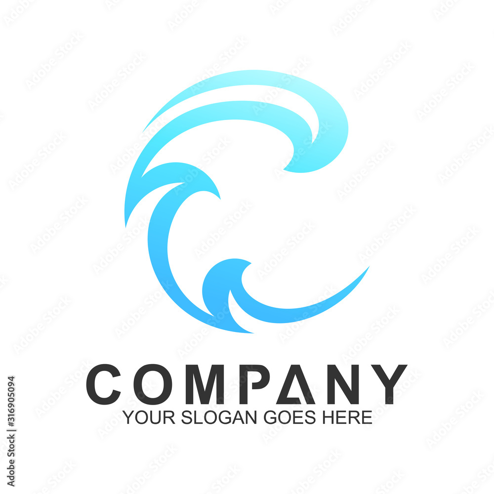 Wave Letter C Logo Vector, Ocean Logo, Flow Waves Logo Wave Letter C Logo Vector, Ocean Logo, Flow Waves Logo