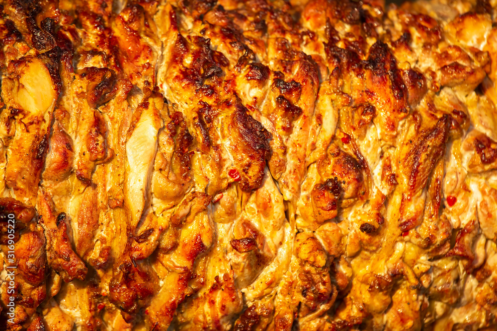 chicken meat for cooking shawarma. fast food. street food. protein food chicken meat for cooking shawarma. fast food. street food. protein food