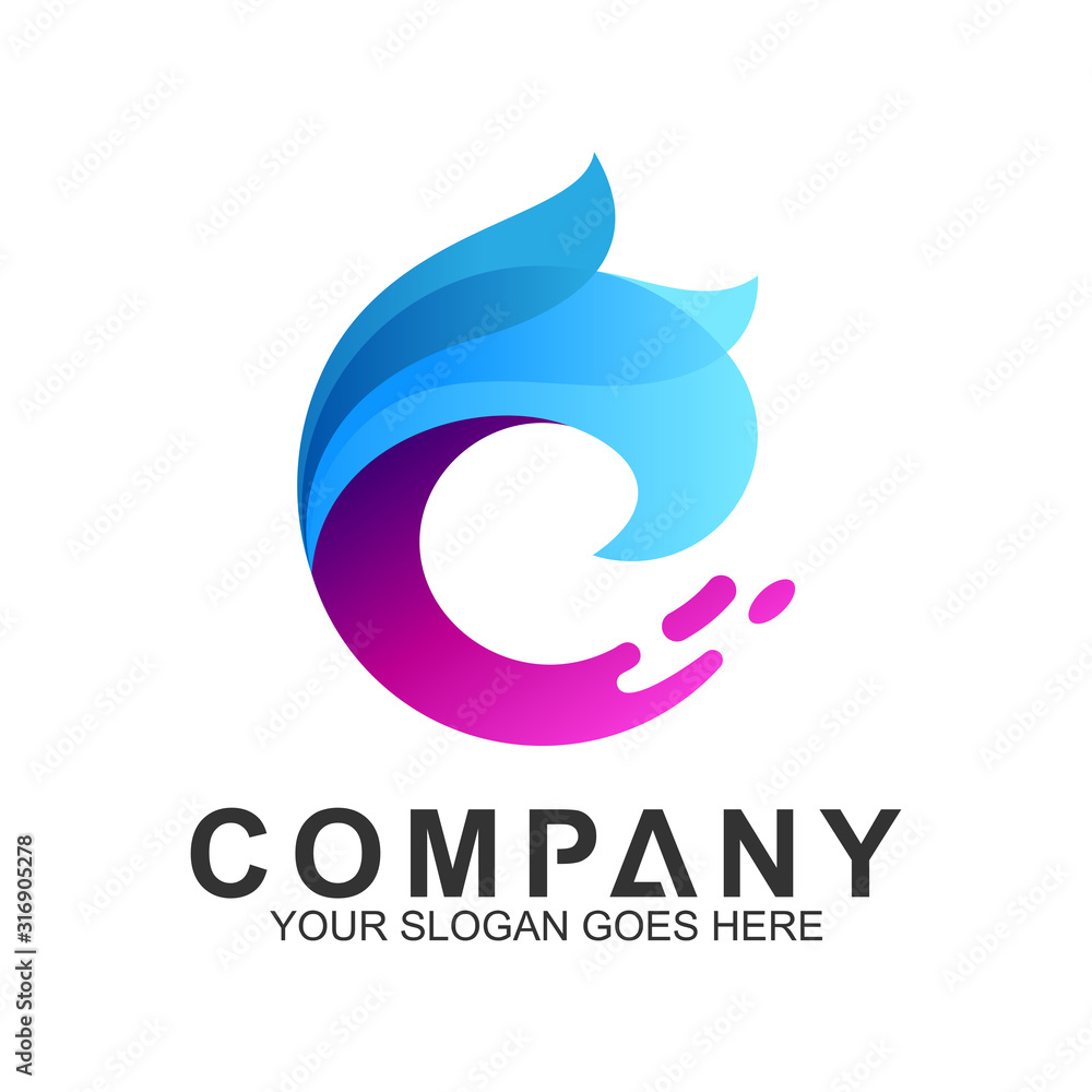 Wave Letter C Logo Vector, Ocean Logo, Flow Waves Logo Wave Letter C Logo Vector, Ocean Logo, Flow Waves Logo
