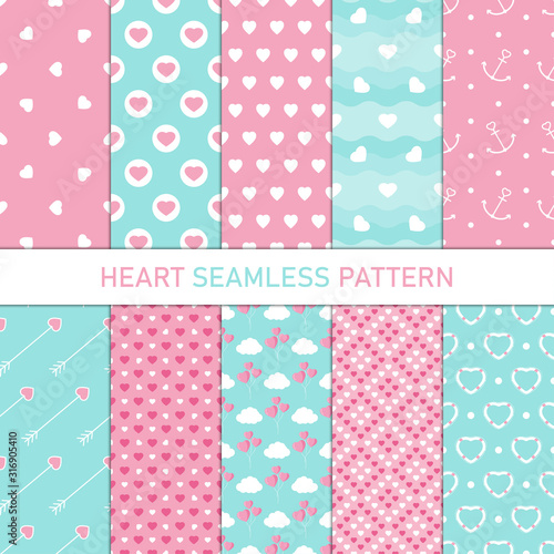 Collection heart shape seamless pattern vector background