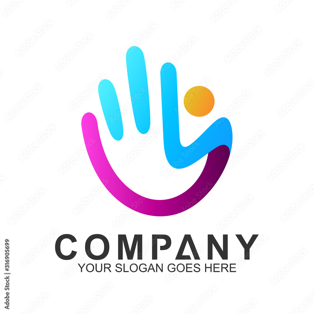 Fototapeta premium People Care Logo,Kid In Hand Shape, We Care Logo,Family Logo