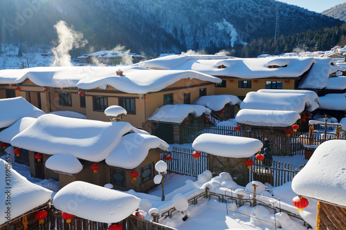 Canvas Print The beautiful snow landscape in China snow town .