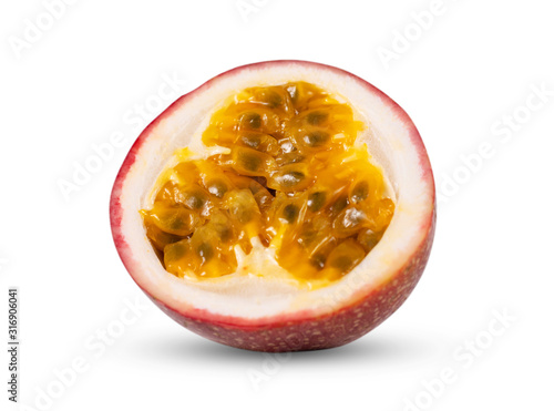 Half passion fruit isolated on a white background