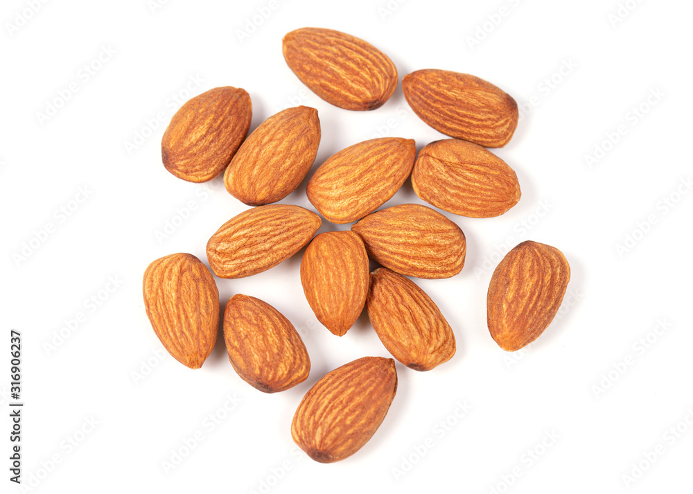 Group of almonds isolated on white background Group of almonds isolated on white background