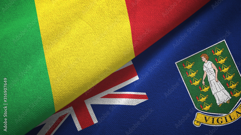 Fototapeta premium Mali and Virgin Islands British two flags textile cloth, fabric texture
