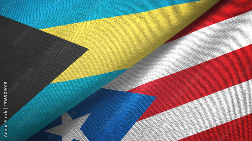 Bahamas and Puerto Rico two flags textile cloth, fabric texture Bahamas and Puerto Rico two flags textile cloth, fabric texture