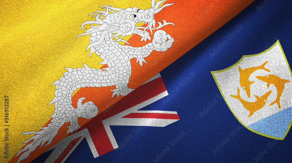 Bhutan and Anguilla two flags textile cloth, fabric texture Bhutan and Anguilla two flags textile cloth, fabric texture