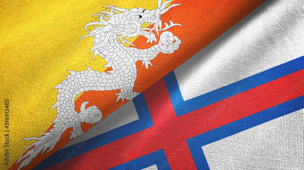 Bhutan and Faroe Islands two flags textile cloth, fabric texture Bhutan and Faroe Islands two flags textile cloth, fabric texture