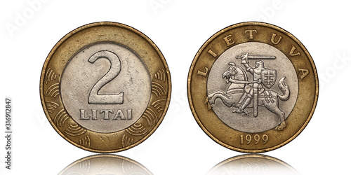 Lithuanian two litai coin of 1999 photo