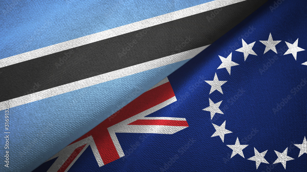 Fototapeta premium Botswana and Cook Islands two flags textile cloth, fabric texture