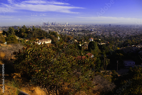 View of Los Angeles from the Griffith Observatory before sunset. Los Angeles, California, USA