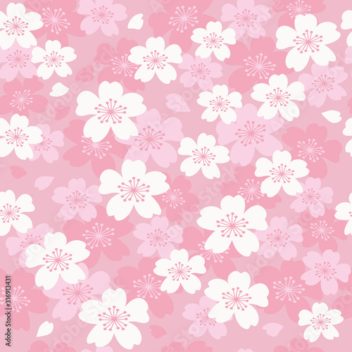 Vector pink cherry blossoms seamless pattern