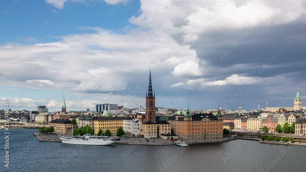 Stockholm city skyline. Clouds move fast across the sky. Time lapse video. Stockholm city skyline. Clouds move fast across the sky. Time lapse video.