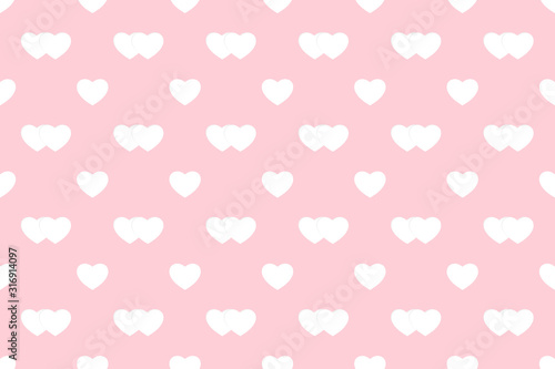 Seamless pattern image of white hearts on pink background.