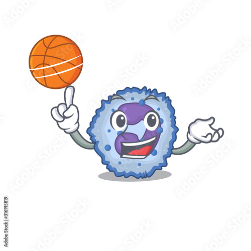 A mascot picture of basophil cell cartoon character playing basketball