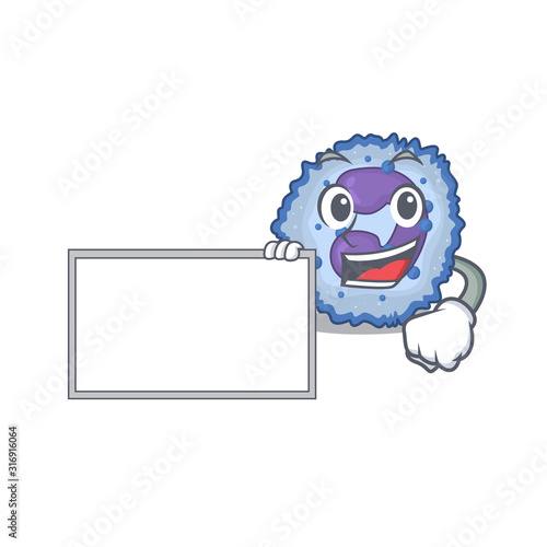 Funny basophil cell cartoon character design style with board