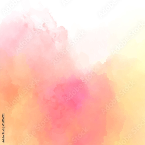 Pink-yellow watercolor background. Delicate peach color. Watercolor background for romantic, wedding card, invitation.