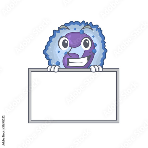 A cute picture of basophil cell grinning with board