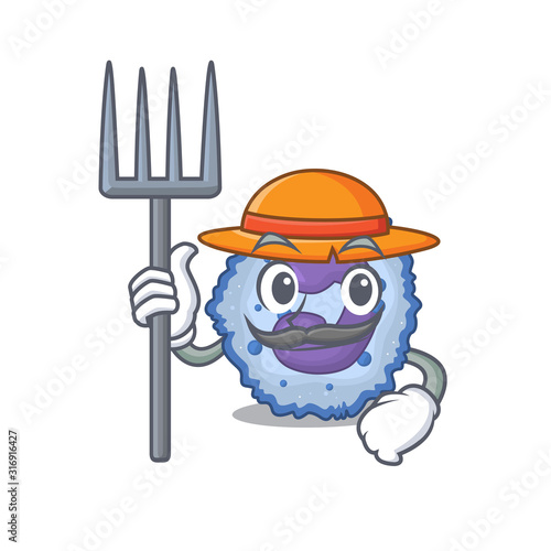 Cheerfully Farmer basophil cell cartoon picture with hat and tools