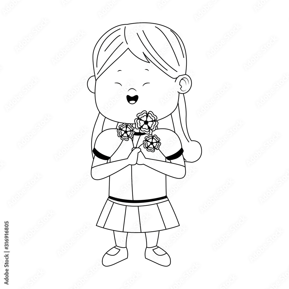 cartoon girl with beautiful flowers, flat design cartoon girl with beautiful flowers, flat design