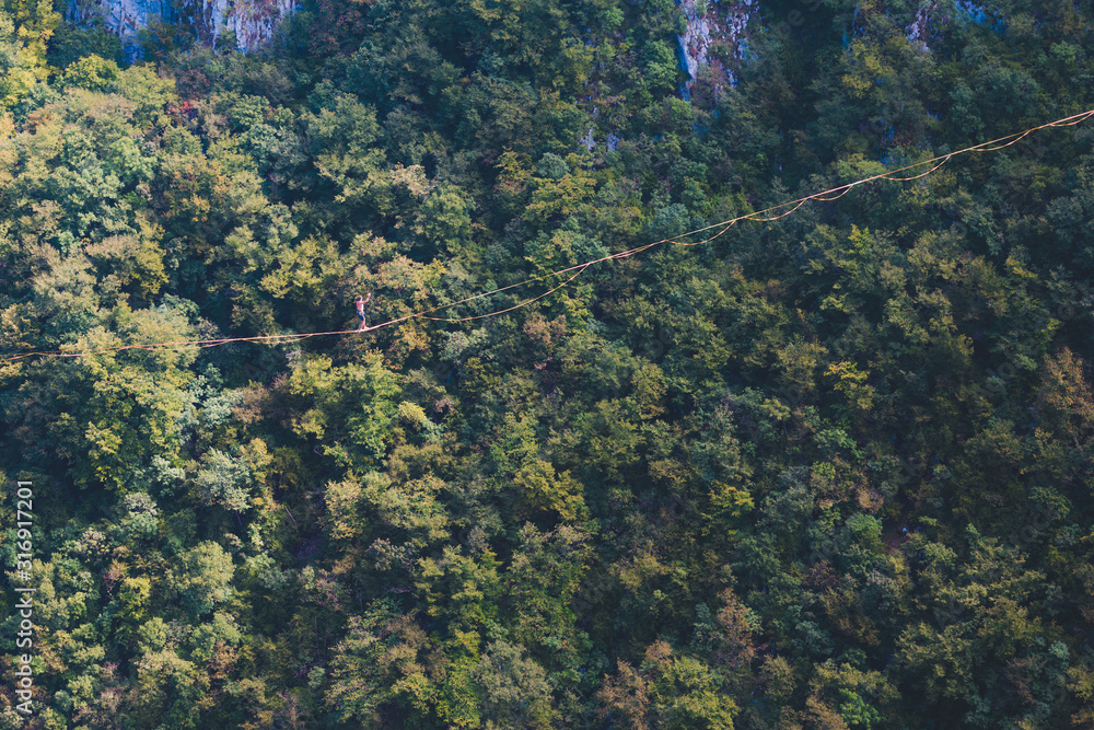 Highline in the mountains.