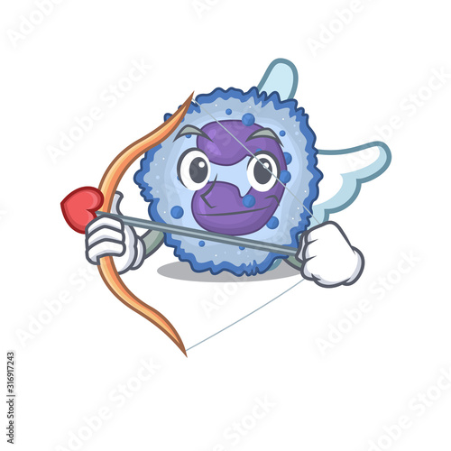Romantic basophil cell Cupid cartoon character with arrow and wings