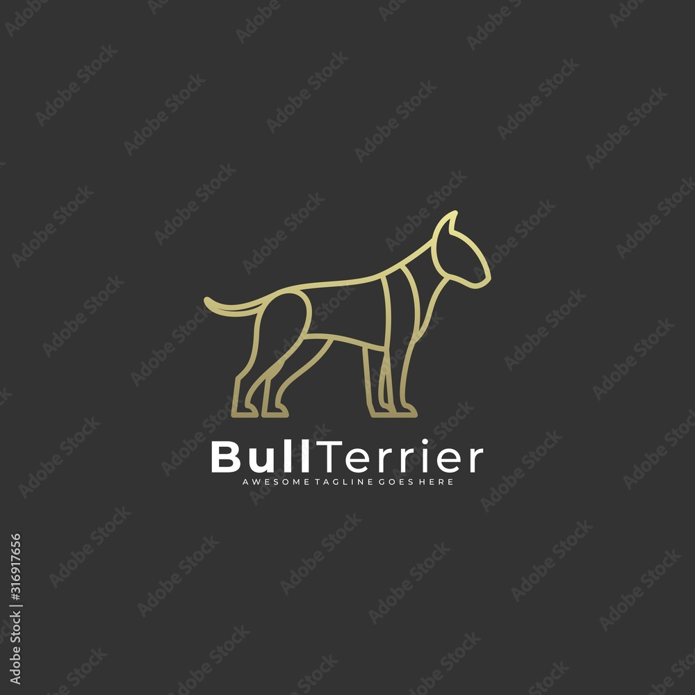 Vector Logo Illustration Bull Terrier pose Line Art Style