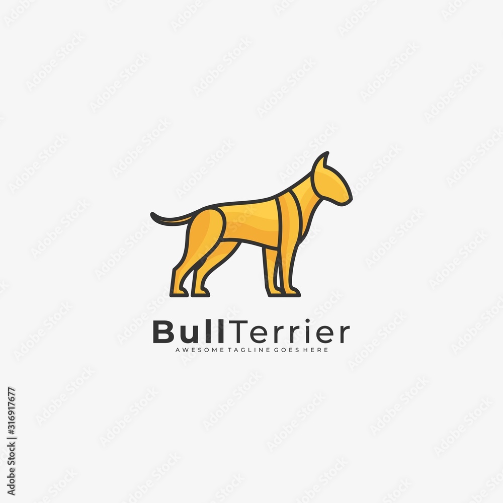 Vector Logo Illustration Bull Terrier pose Line Art Style
