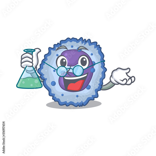 Smart Professor basophil cell cartoon character with glass tube