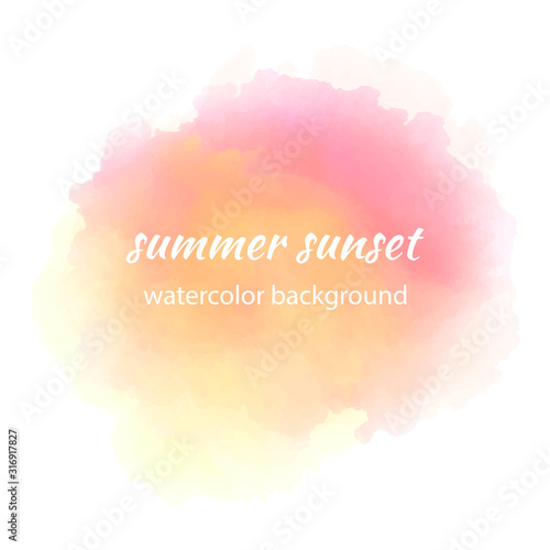 Abstract isolated colorful Pink-yellow vector watercolor stain design template on white background. . Watercolor Paint vector texture. Design element For card, banner.