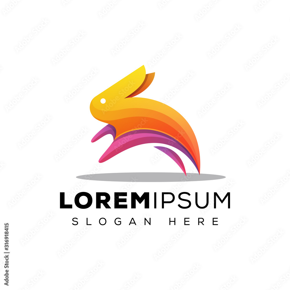 colorful rabbit jumping logo, running bunny logo design colorful rabbit jumping logo, running bunny logo design